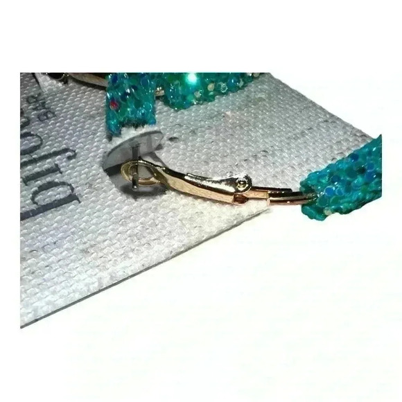 Bijoux Bar Turquoise Beaded Stainless Steel Hoop Earrings - Picture 3 of 5